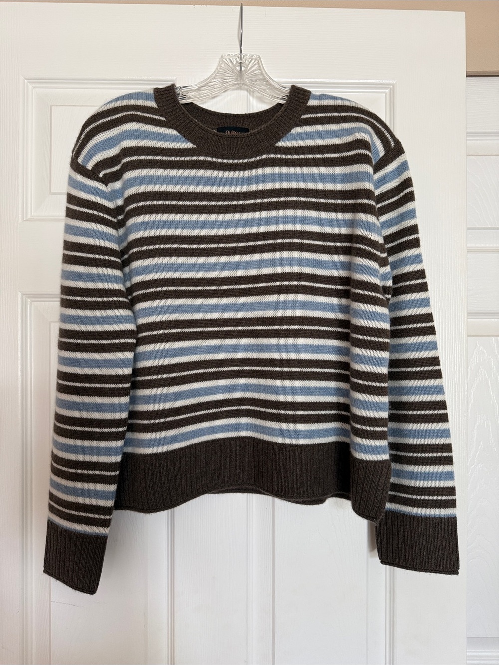 Quince Brown Blue White Striped Cashmere Sweater S